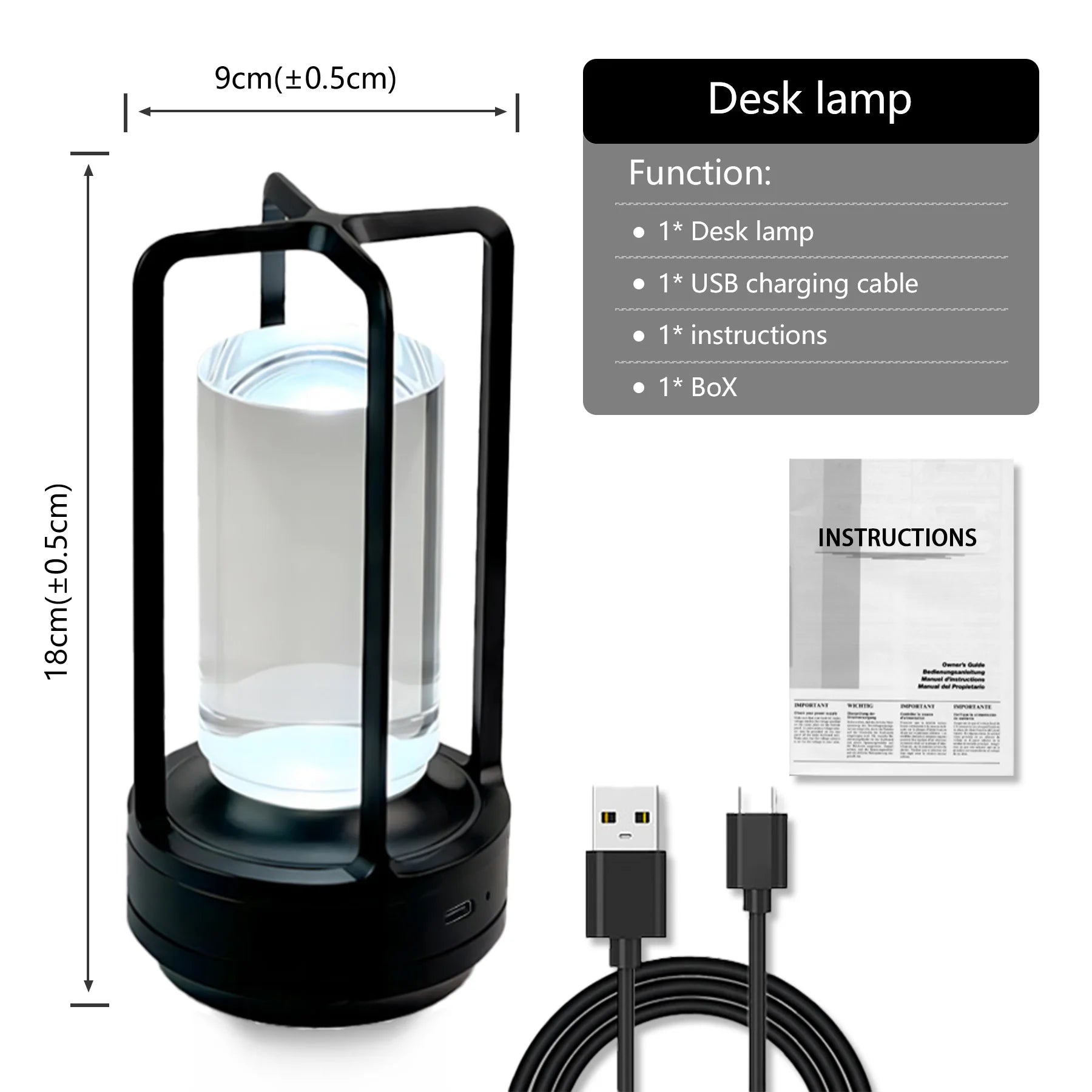 Classic Lamp Design LED Table Lamp USB C Rechargeable Night Light Dimming Desk Lamp Portable Reading Camping Light Bedside Lamps