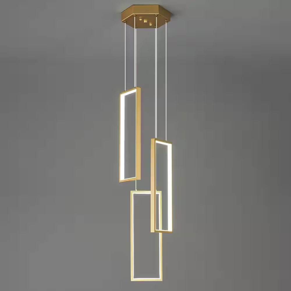 Home Lighting 3-Light 3C-Gold Dimmable LED Pendant Light Ring Oval Chandelier for Living Room
