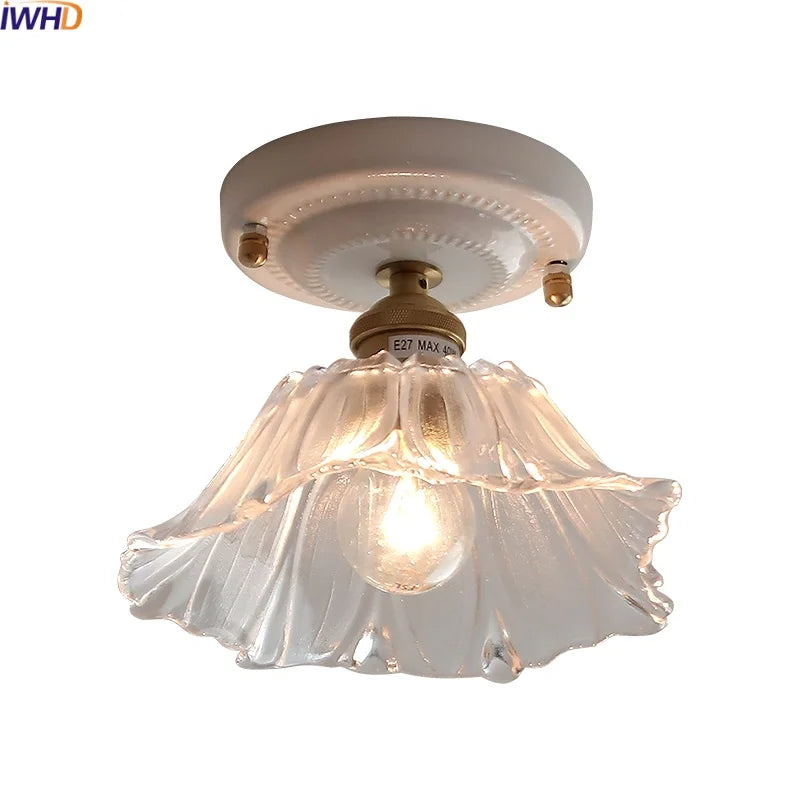 Ceramic Canopy LED Ceiling Lamp Home Lighting Kitchen Restaurant Living Room Light Fixtures Glass Copper Luminaria De Teto