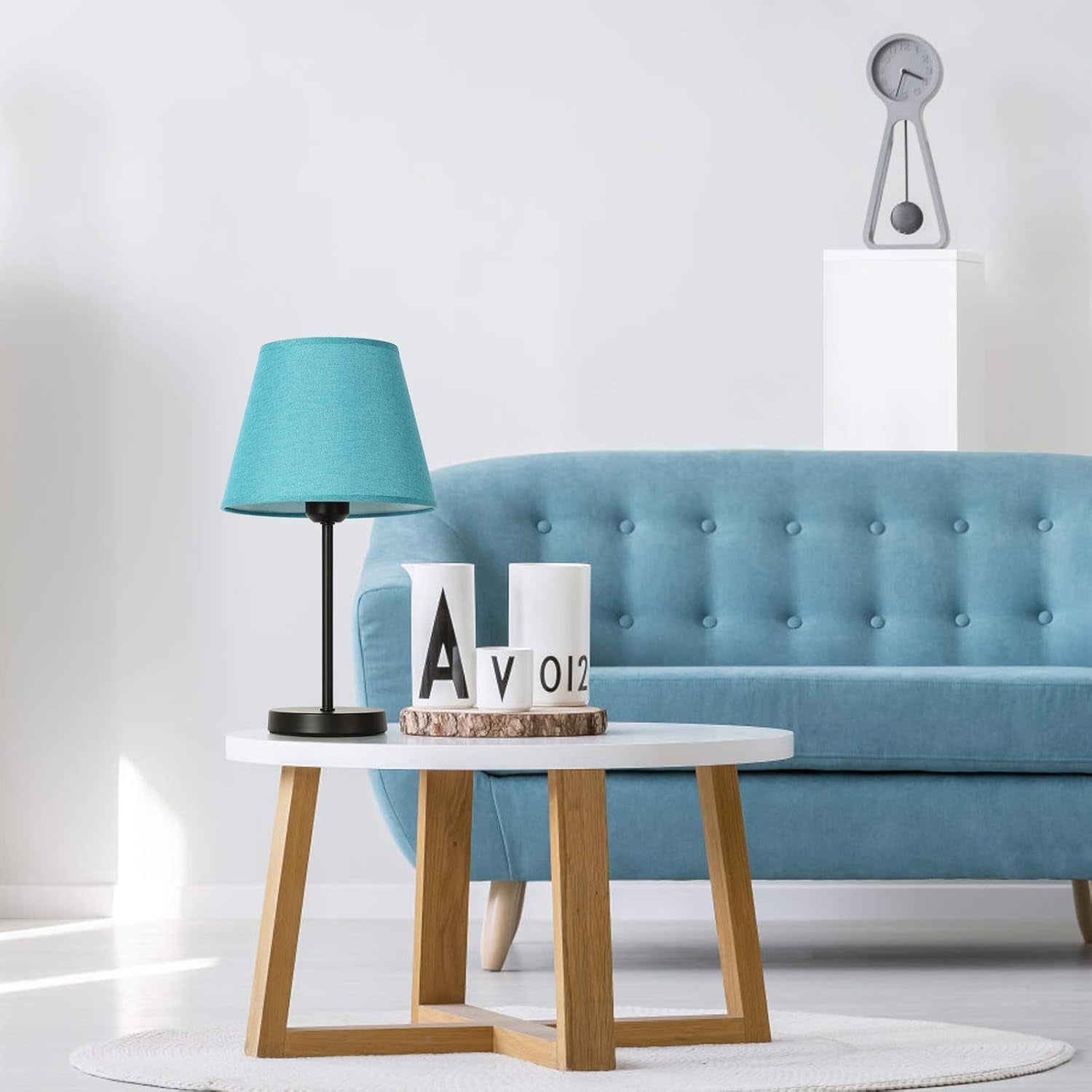 Bedside Table Lamps - Modern Nightstand Desk Lamps with Fabric Lamp Shade and Metal Base for Bedroom, Living Room, Office, College Dorm -Light Blue