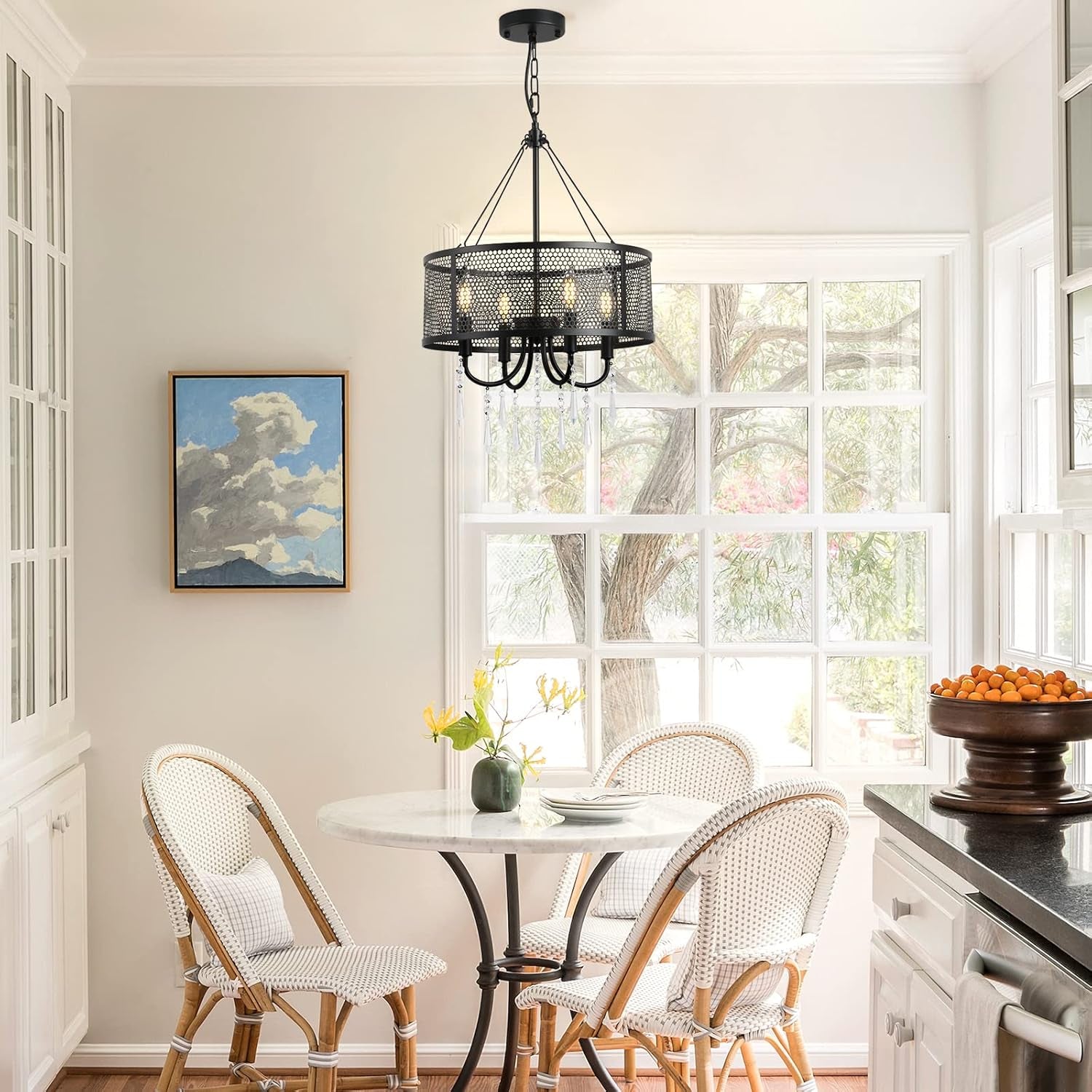 Dining Room Chandelier - 4 Light Kitchen Islandmodern Black Ceiling Light - Industrial Living Room Light - Foyer Lights