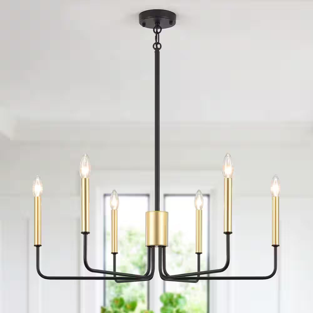 Roxsanne 6-Light Black Dimmable Classic/Traditional Chandelier Rustic Linear Candle-Style Kitchen Island Light Fixture