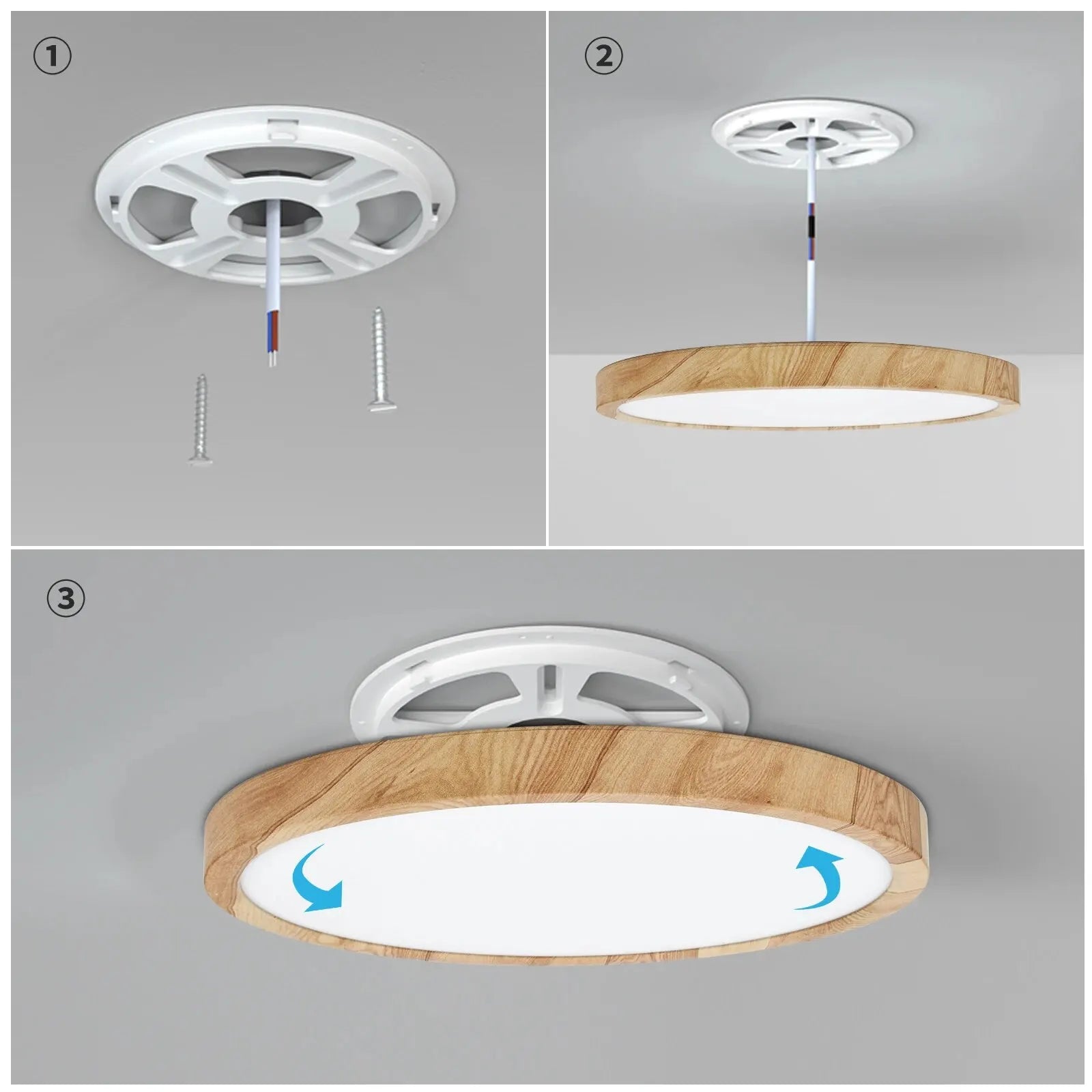 LED Ceiling Light Wood Grain & White 3 in 1 Lighting Colors Home Lighting Kitchen Bedroom Bathroom round Flush Ceiling Lamp