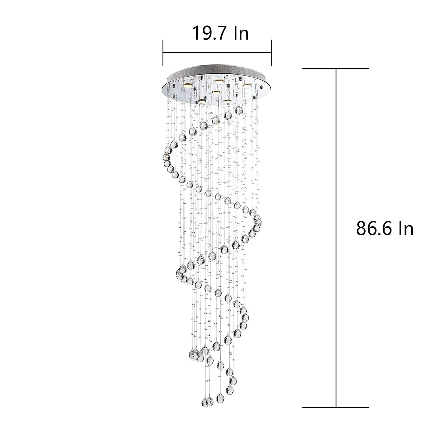 Modern Spiral Design Crystal High Ceiling Pendant Light Chandelier for Living Room Hotel Stairs Foyer Entryway H87"