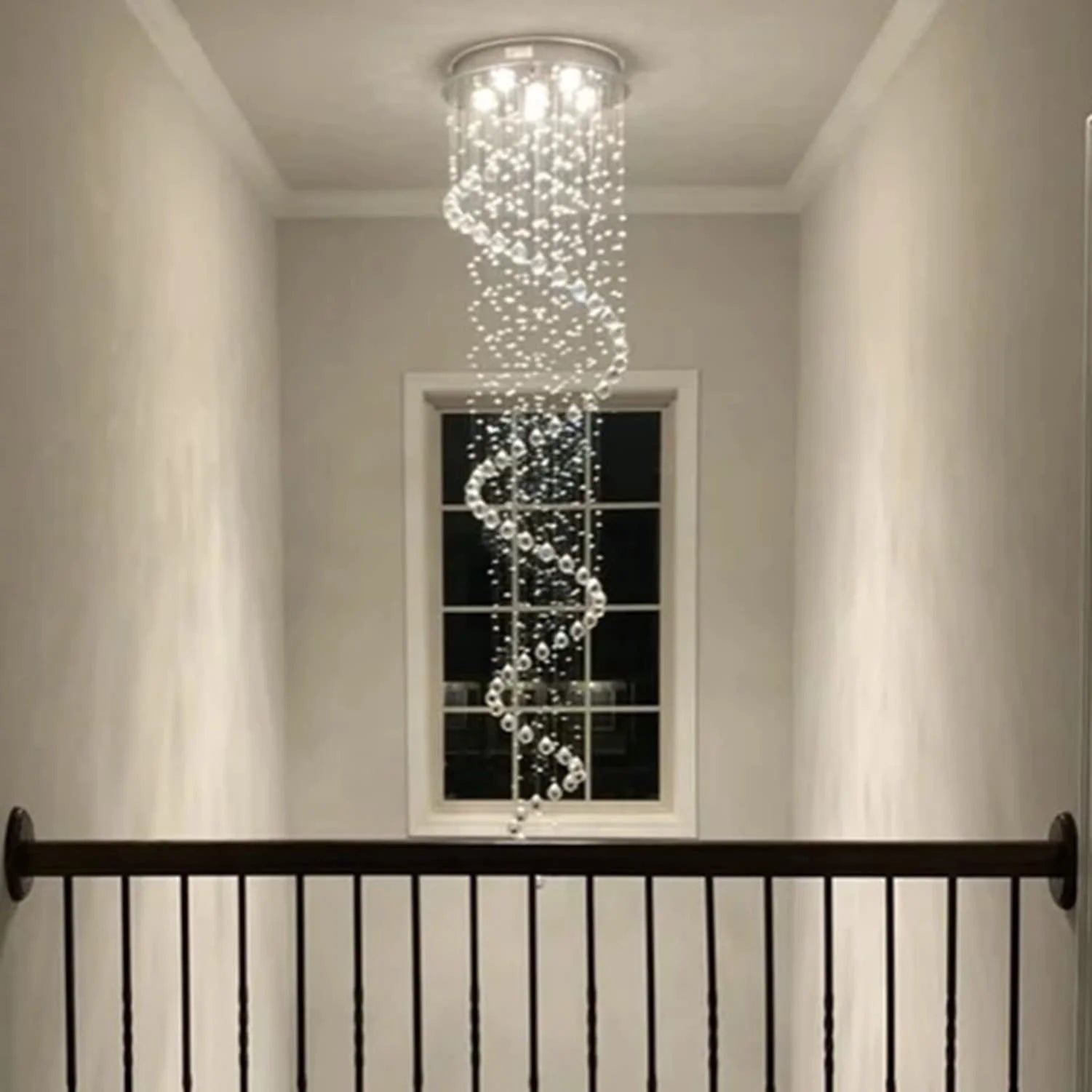 Modern Spiral Design Crystal High Ceiling Pendant Light Chandelier for Living Room Hotel Stairs Foyer Entryway H87"