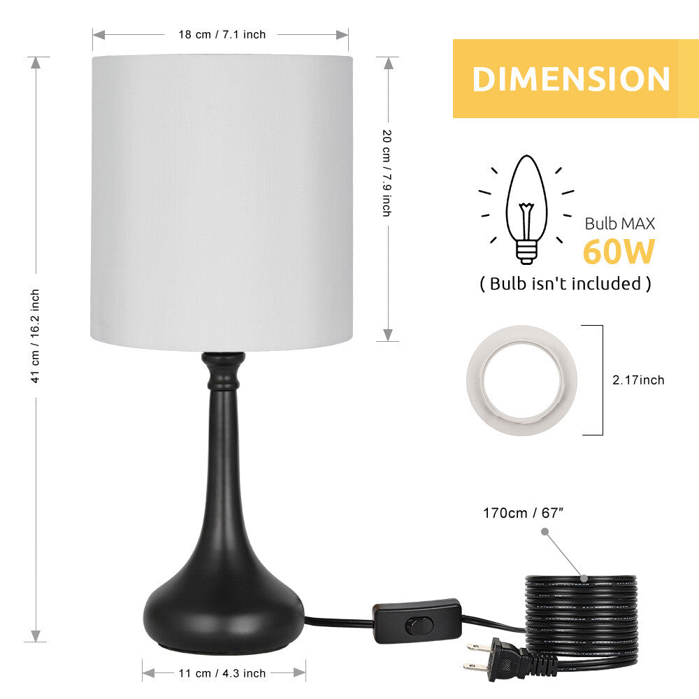 Set of 2 Modern Table Lamp Bedside Nightstand Lamp for Bedroom Living Room Dorm