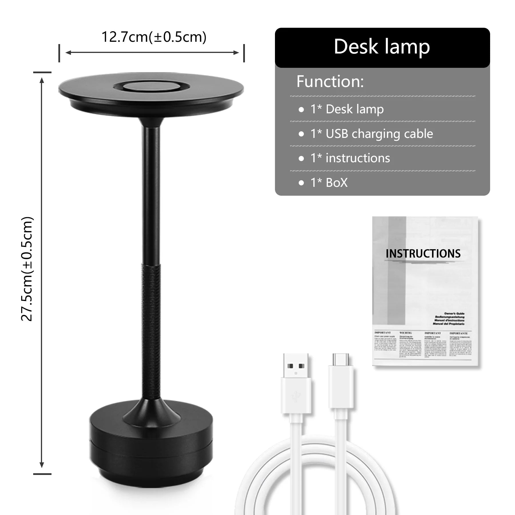 Classic Lamp Design LED Table Lamp USB C Rechargeable Night Light Dimming Desk Lamp Portable Reading Camping Light Bedside Lamps