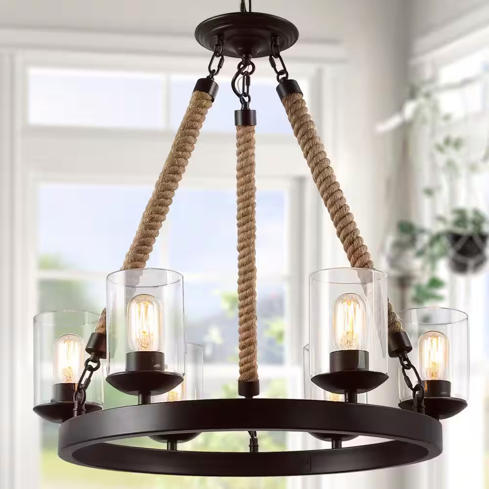 Modern Satin Gold Island Chandelier 6-Light Transitional Candlestick Linear Chandelier with Seeded Glass Shades