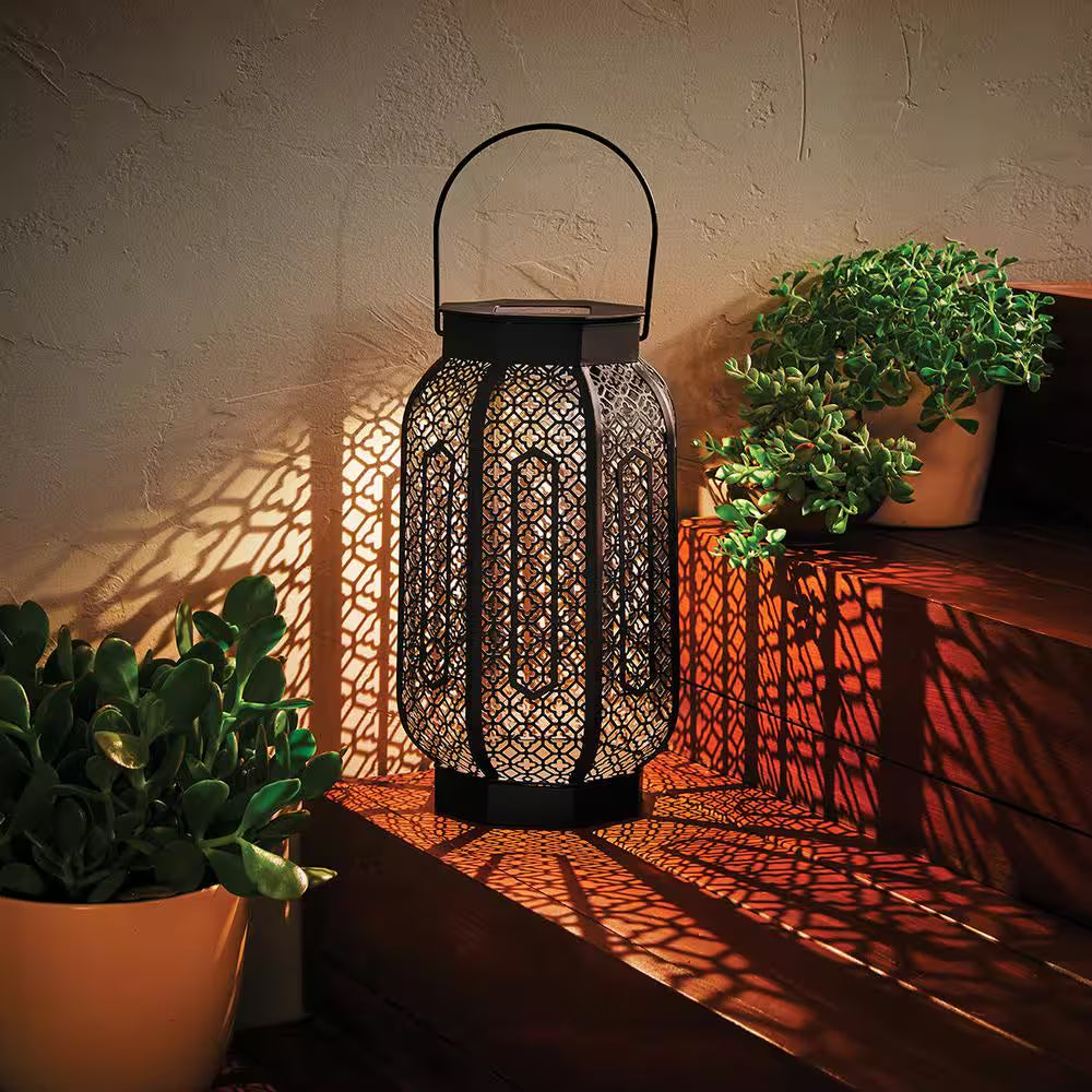 Verona Matte Black Dusk to Dawn Integrated LED Outdoor Solar Lantern