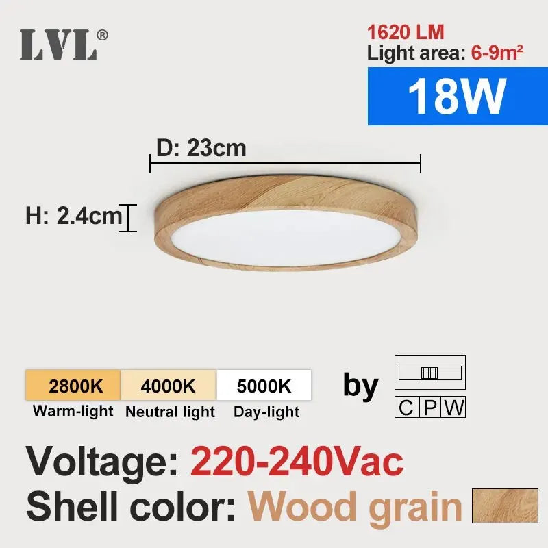 LED Ceiling Light Wood Grain & White 3 in 1 Lighting Colors Home Lighting Kitchen Bedroom Bathroom round Flush Ceiling Lamp