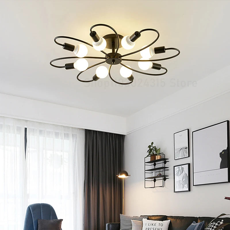 E27 Ceiling Lamp Modern Decor Home Lighting Fixture Retro Industrial Chandelier Wrought Iron LED Decoration Pendant Lights