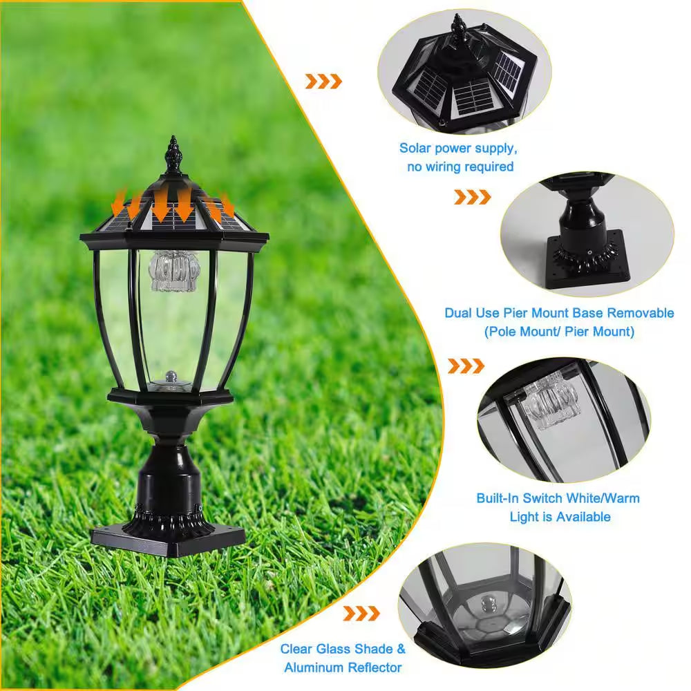 Outdoor Solar Black Lantern with Dimmable LED 6 X 6 Deck Post Light