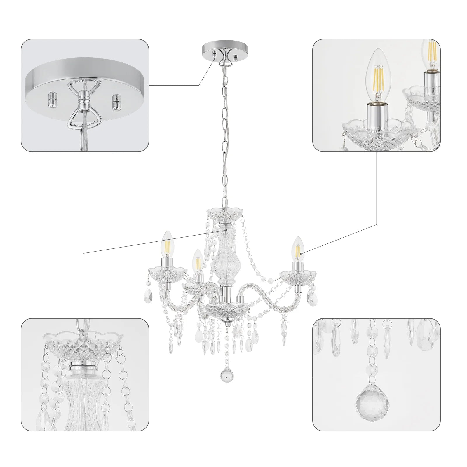 NATYSEAN Chandeliers for Dining Room, 3-Light Modern Crystal Ceiling Light, Farmhouse Chandelier Adjustable Hanging Lamp for Bedroom Hallway Kitchen Dining Room Foyer