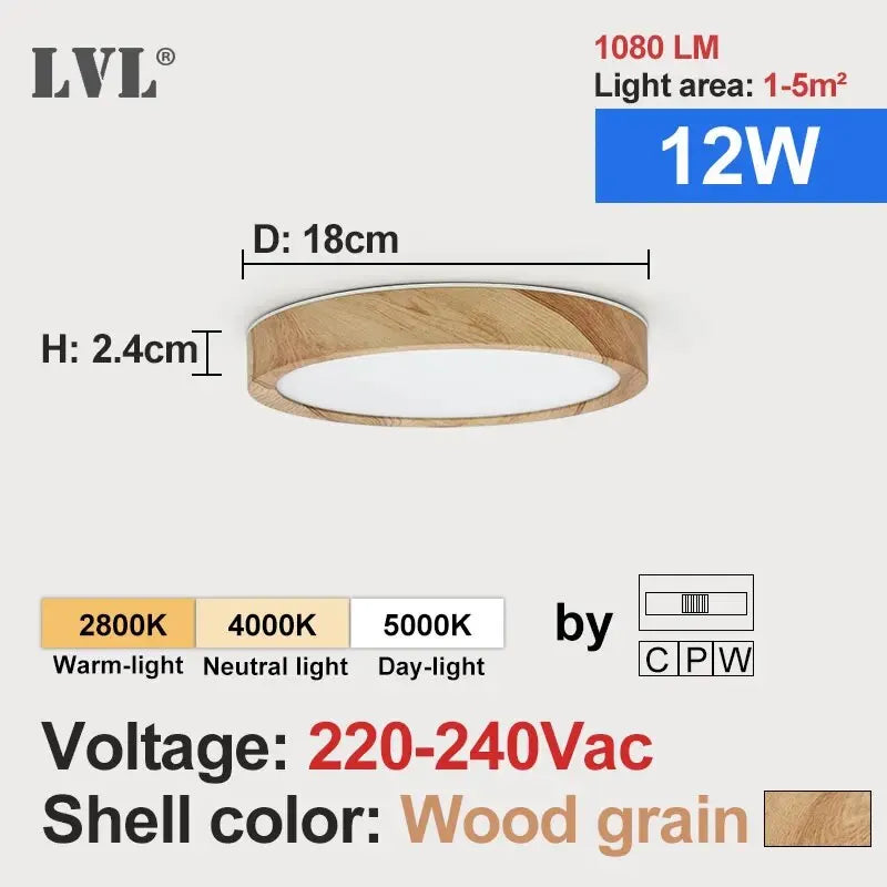 LED Ceiling Light Wood Grain & White 3 in 1 Lighting Colors Home Lighting Kitchen Bedroom Bathroom round Flush Ceiling Lamp