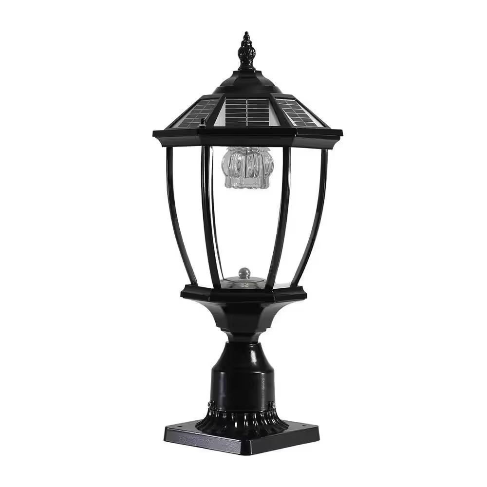 Outdoor Solar Black Lantern with Dimmable LED 6 X 6 Deck Post Light