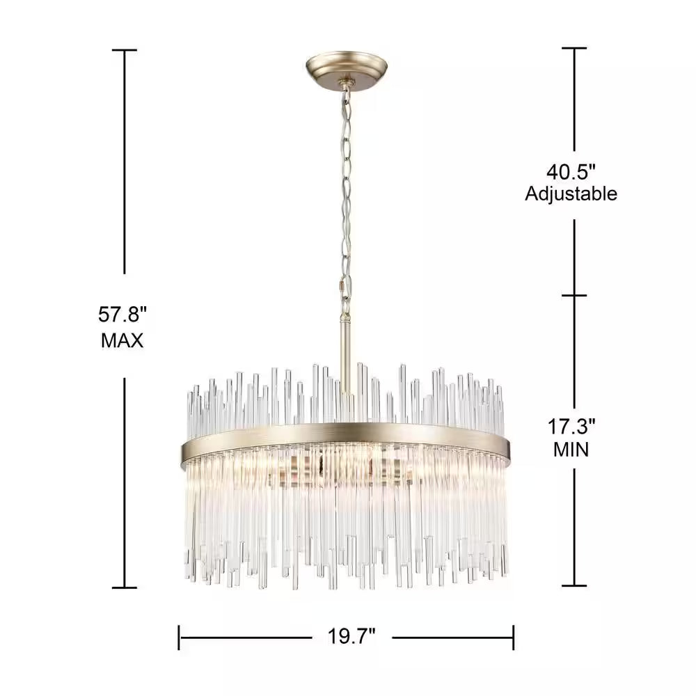 Hebe 19.7 In. Dia 5-Light Brushed Champagne Silver Clear Glass Bars Chandelier