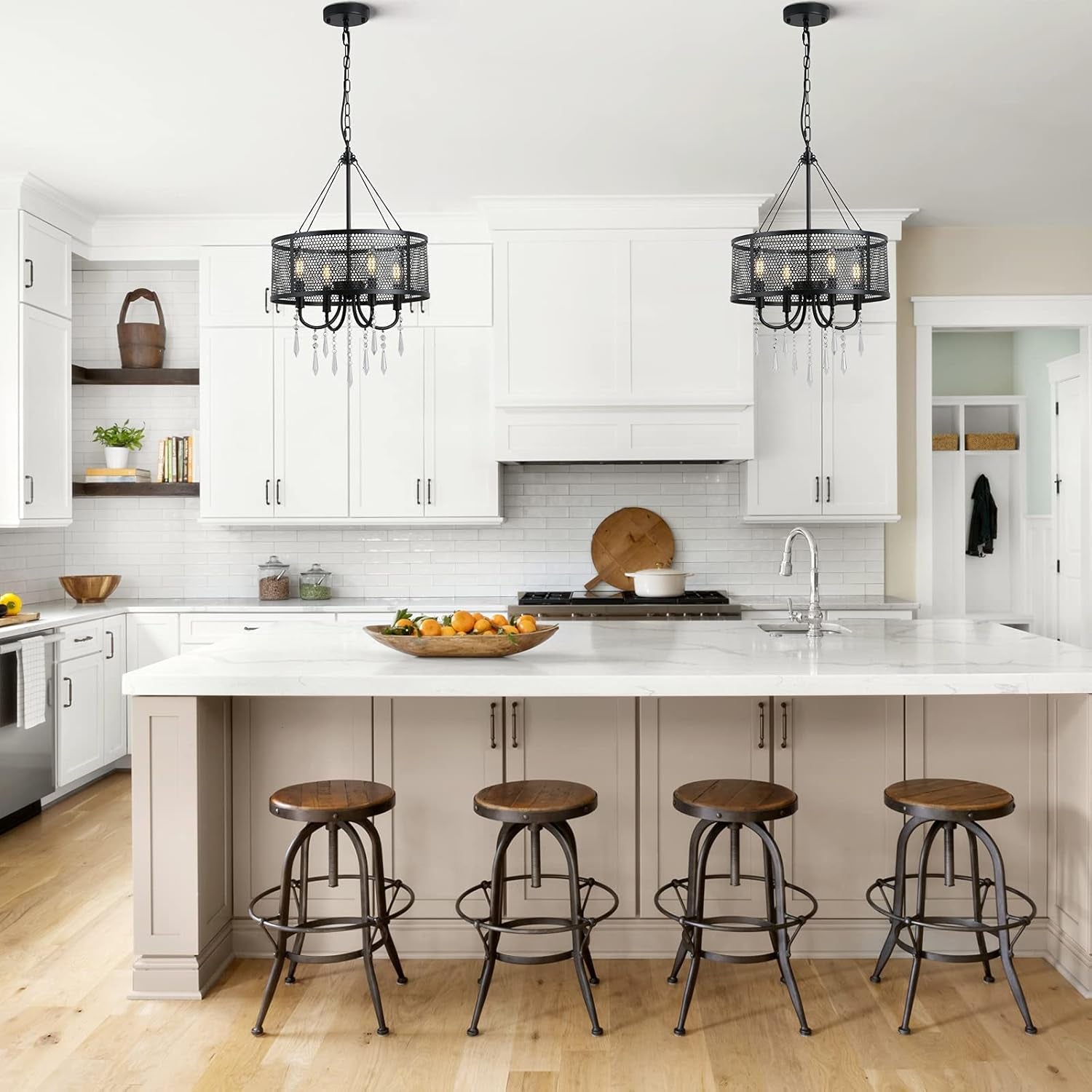 Dining Room Chandelier - 4 Light Kitchen Islandmodern Black Ceiling Light - Industrial Living Room Light - Foyer Lights