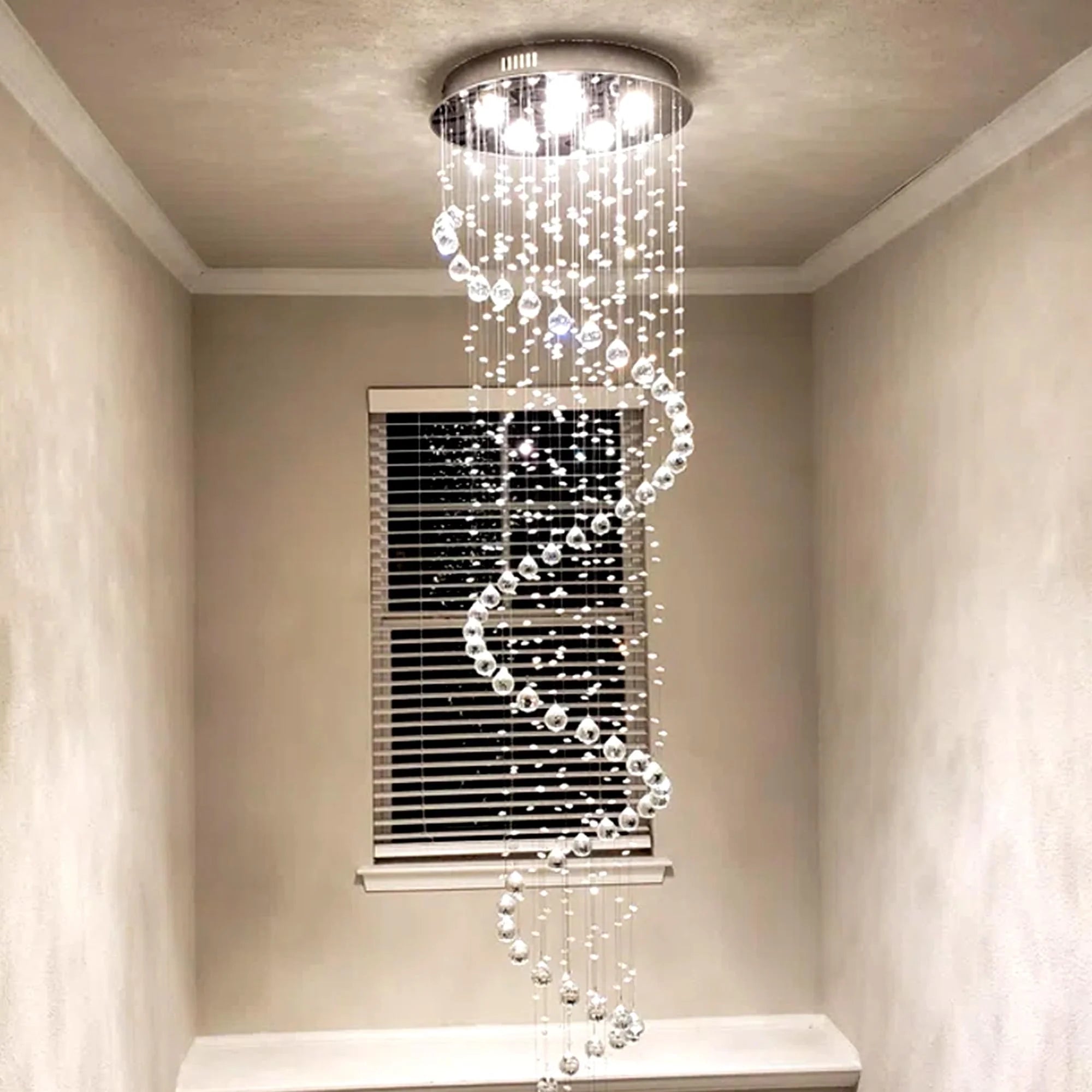 Modern Spiral Design Crystal High Ceiling Pendant Light Chandelier for Living Room Hotel Stairs Foyer Entryway H87"