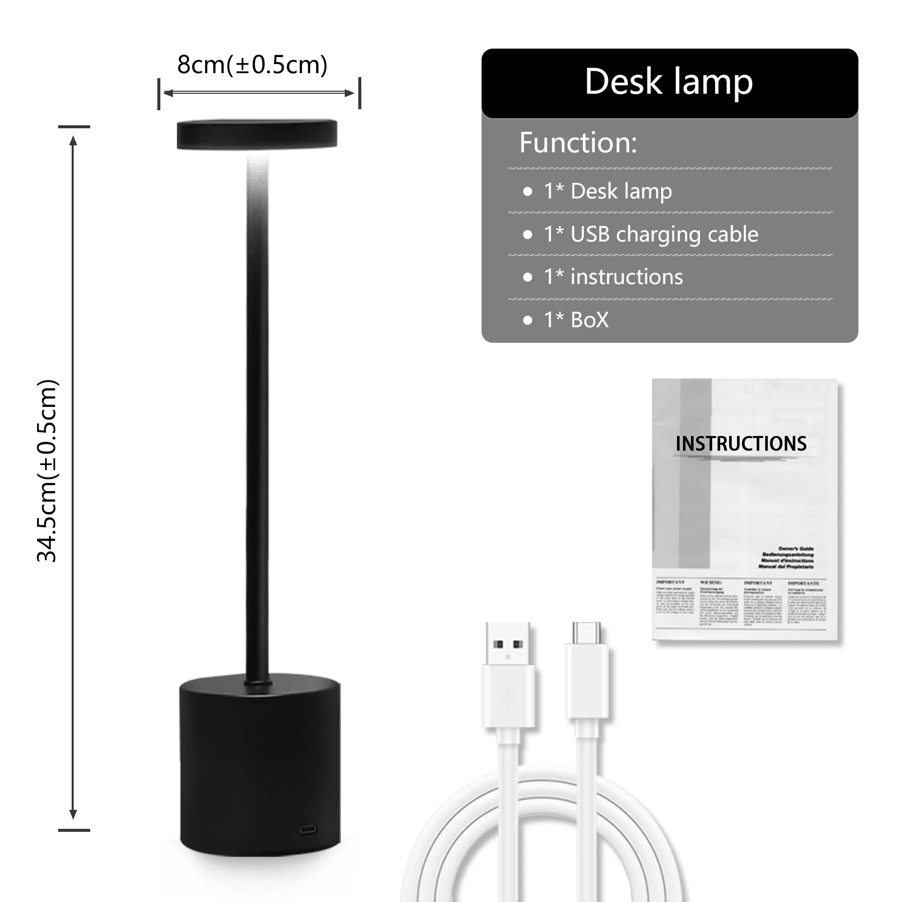 Classic Lamp Design LED Table Lamp USB C Rechargeable Night Light Dimming Desk Lamp Portable Reading Camping Light Bedside Lamps