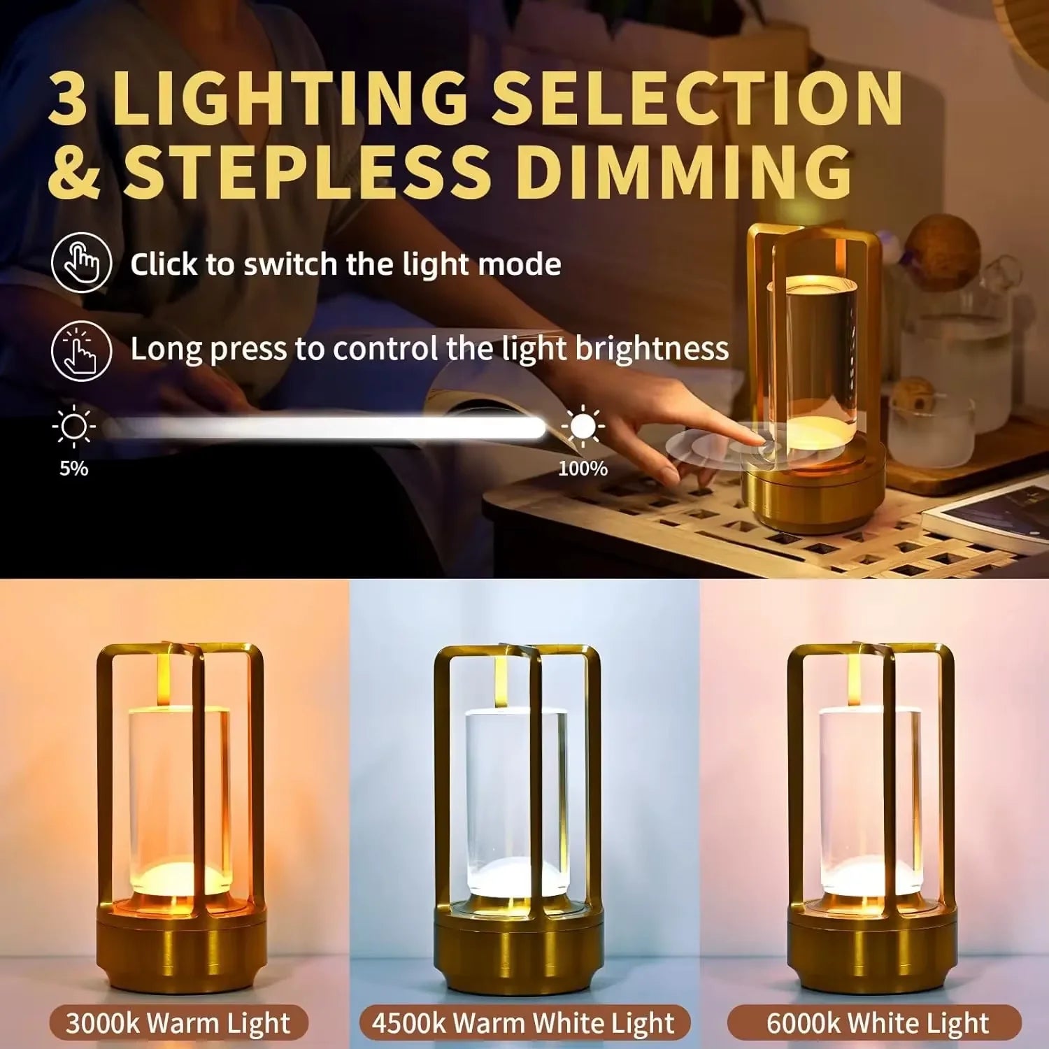 Classic Lamp Design LED Table Lamp USB C Rechargeable Night Light Dimming Desk Lamp Portable Reading Camping Light Bedside Lamps