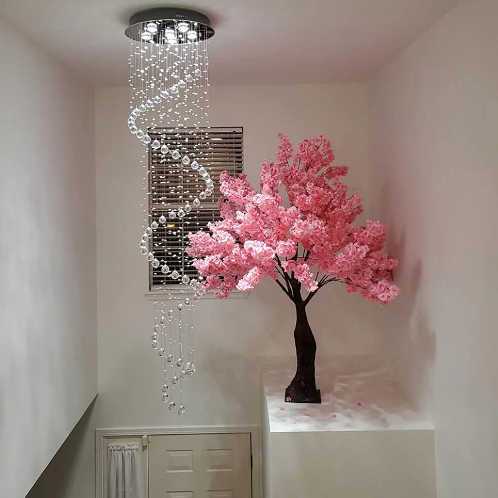 Modern Spiral Design Crystal High Ceiling Pendant Light Chandelier for Living Room Hotel Stairs Foyer Entryway H87"