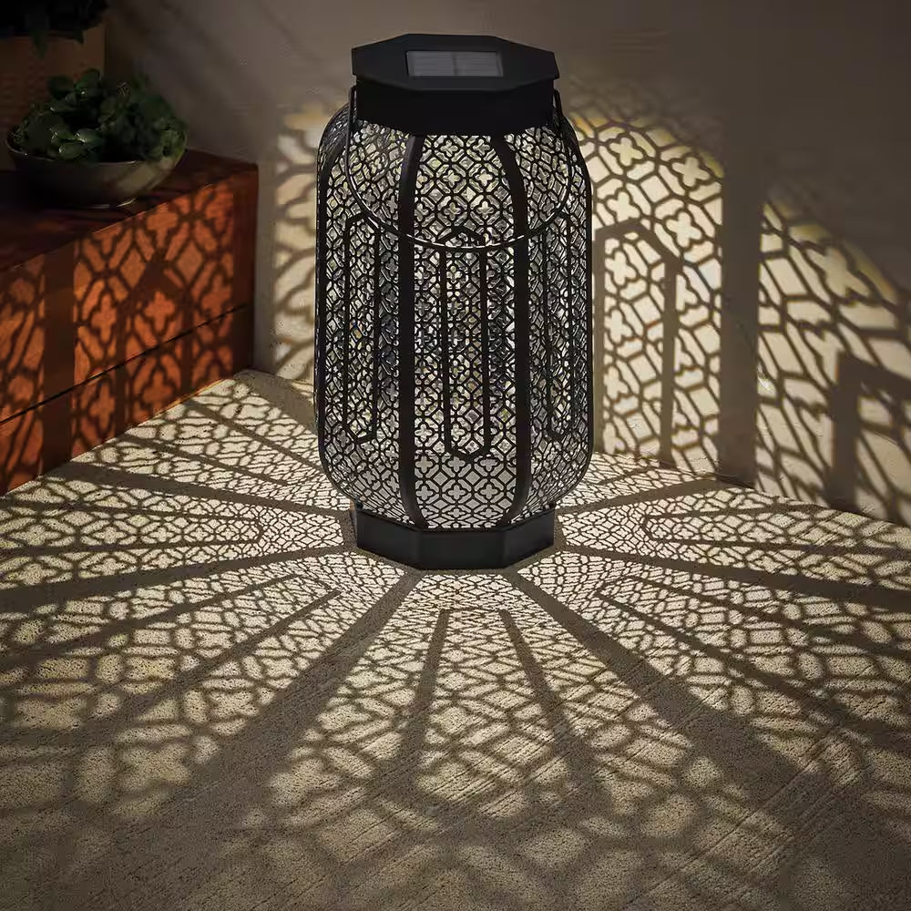Verona Matte Black Dusk to Dawn Integrated LED Outdoor Solar Lantern