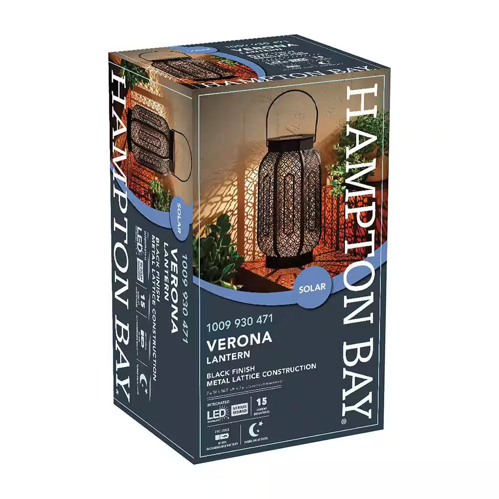 Verona Matte Black Dusk to Dawn Integrated LED Outdoor Solar Lantern