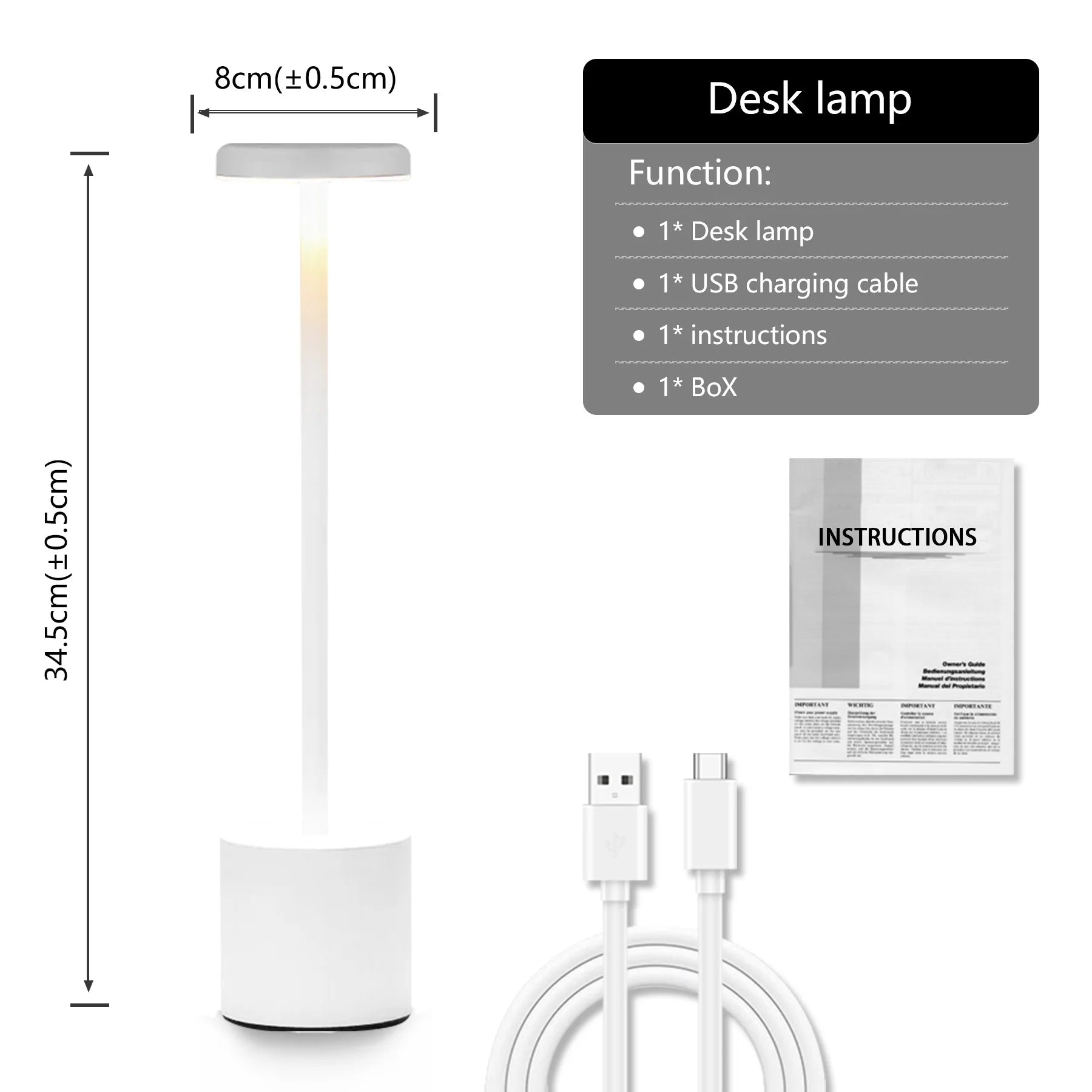 Classic Lamp Design LED Table Lamp USB C Rechargeable Night Light Dimming Desk Lamp Portable Reading Camping Light Bedside Lamps