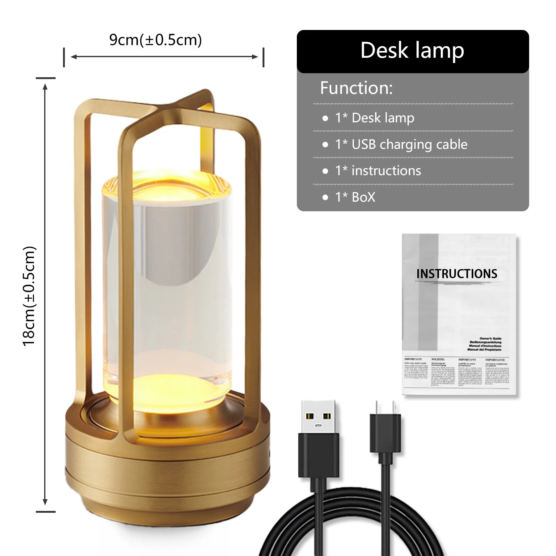 Classic Lamp Design LED Table Lamp USB C Rechargeable Night Light Dimming Desk Lamp Portable Reading Camping Light Bedside Lamps