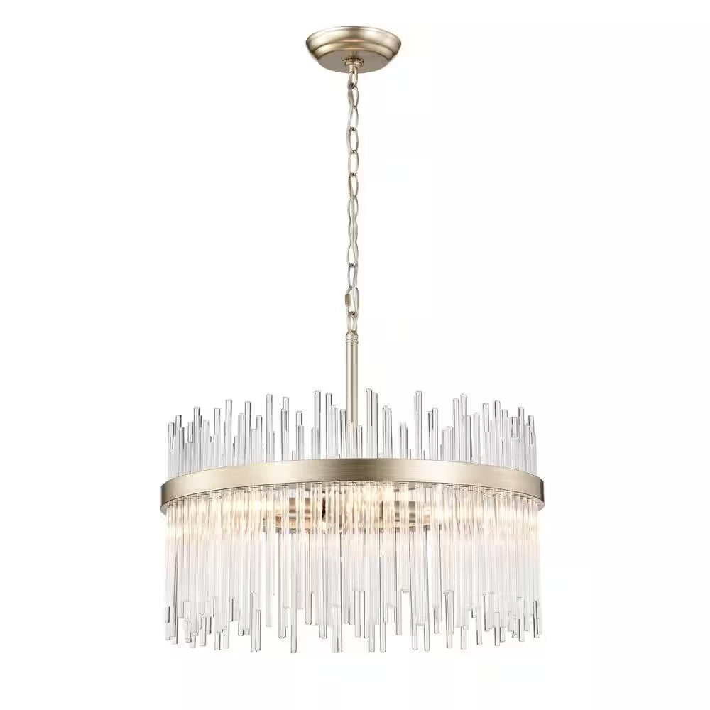 Hebe 19.7 In. Dia 5-Light Brushed Champagne Silver Clear Glass Bars Chandelier