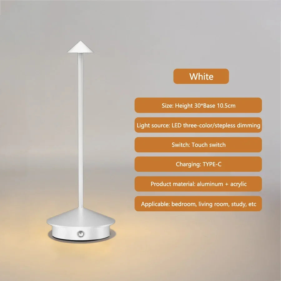 Rechargeable LED Table Lamp Touch Desktop Night Lamp 3 Colors Dimmable Creative Bedroom Bar Hotel Coffee Table Decor Lighting
