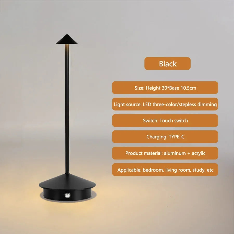 Rechargeable LED Table Lamp Touch Desktop Night Lamp 3 Colors Dimmable Creative Bedroom Bar Hotel Coffee Table Decor Lighting