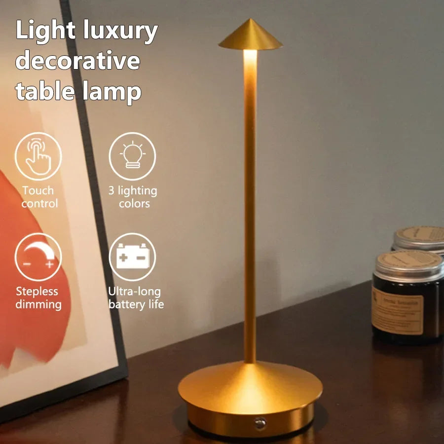 Rechargeable LED Table Lamp Touch Desktop Night Lamp 3 Colors Dimmable Creative Bedroom Bar Hotel Coffee Table Decor Lighting