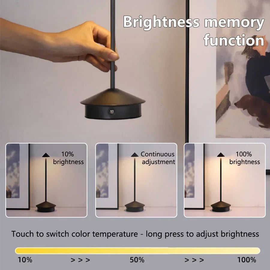 Rechargeable LED Table Lamp Touch Desktop Night Lamp 3 Colors Dimmable Creative Bedroom Bar Hotel Coffee Table Decor Lighting