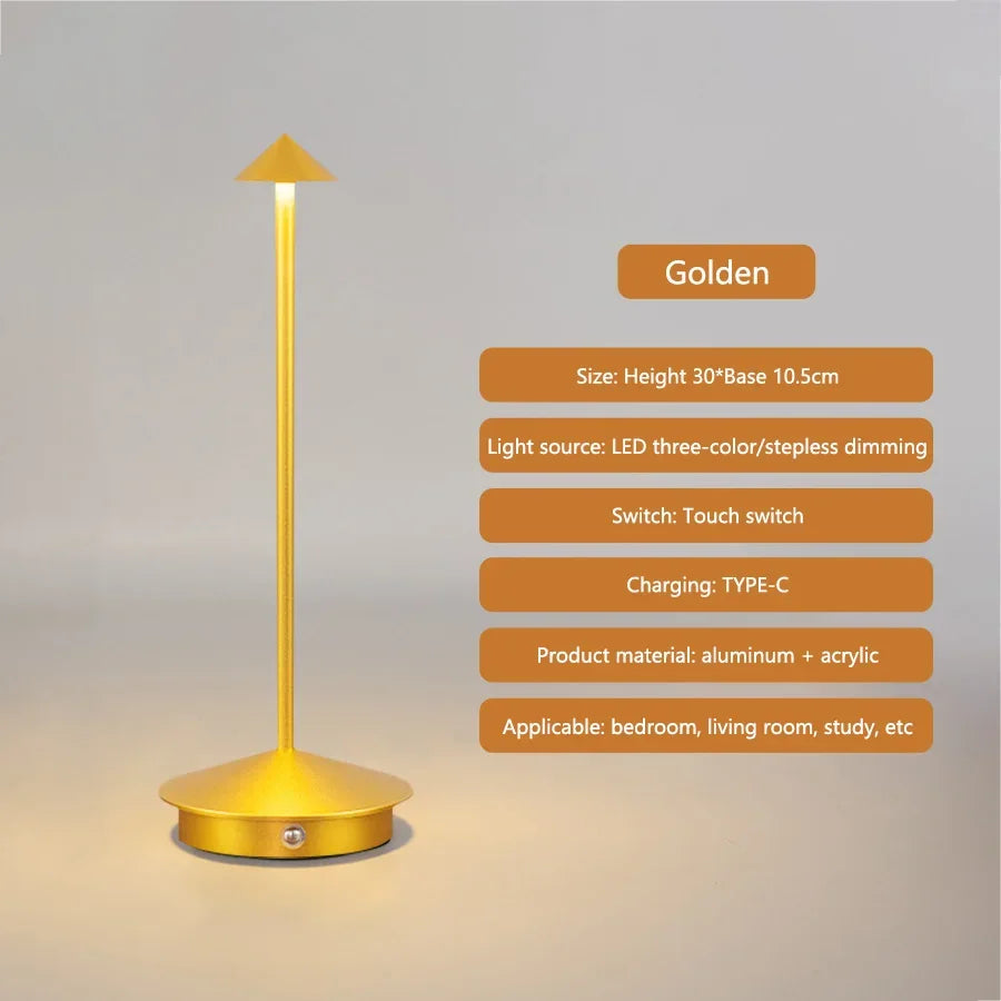 Rechargeable LED Table Lamp Touch Desktop Night Lamp 3 Colors Dimmable Creative Bedroom Bar Hotel Coffee Table Decor Lighting