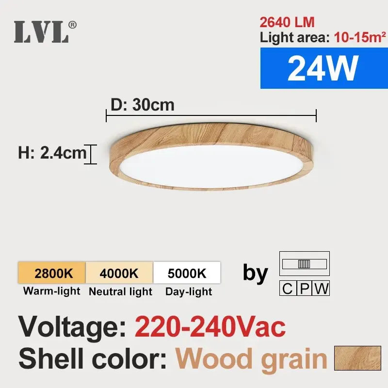 LED Ceiling Light Wood Grain & White 3 in 1 Lighting Colors Home Lighting Kitchen Bedroom Bathroom round Flush Ceiling Lamp