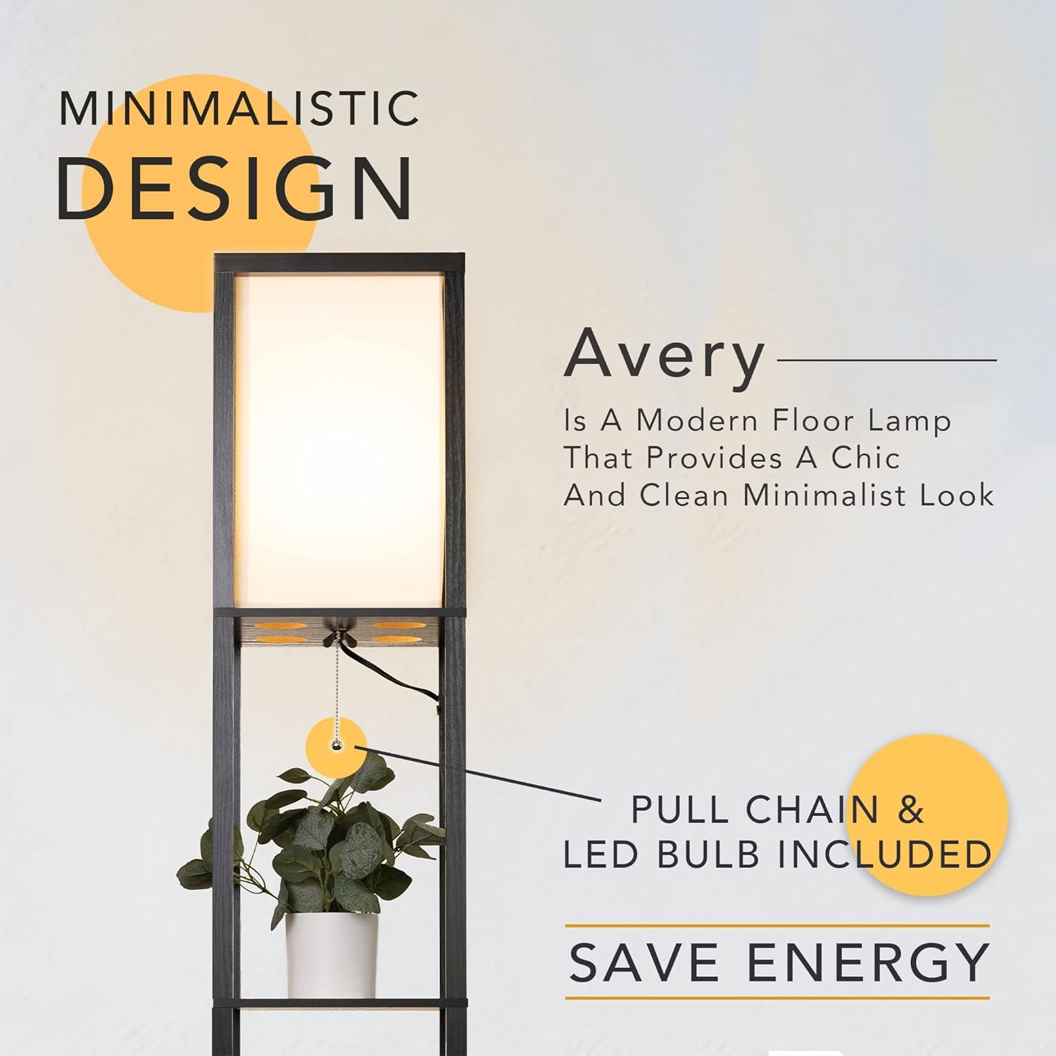 Avery - 63" Floor Lamp with Shelves, Modern Shelf Lamp for Bedroom and Living Room, Tall Standing Lamp with Shelves, Bedside Floor Lamp for Reading, White