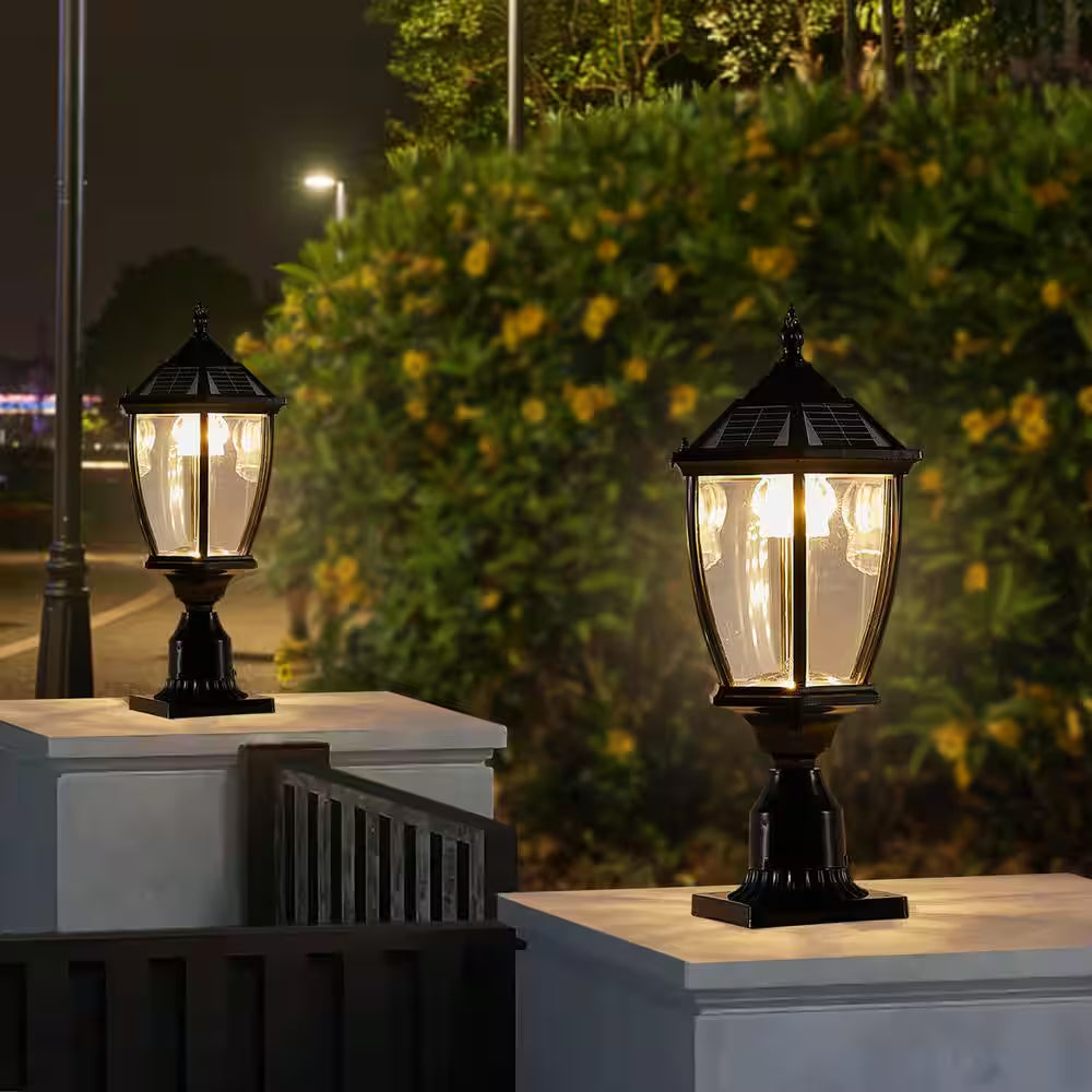 Outdoor Solar Black Lantern with Dimmable LED 6 X 6 Deck Post Light