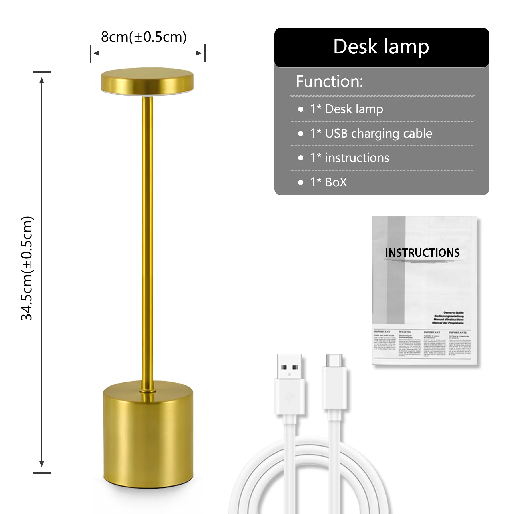 Classic Lamp Design LED Table Lamp USB C Rechargeable Night Light Dimming Desk Lamp Portable Reading Camping Light Bedside Lamps