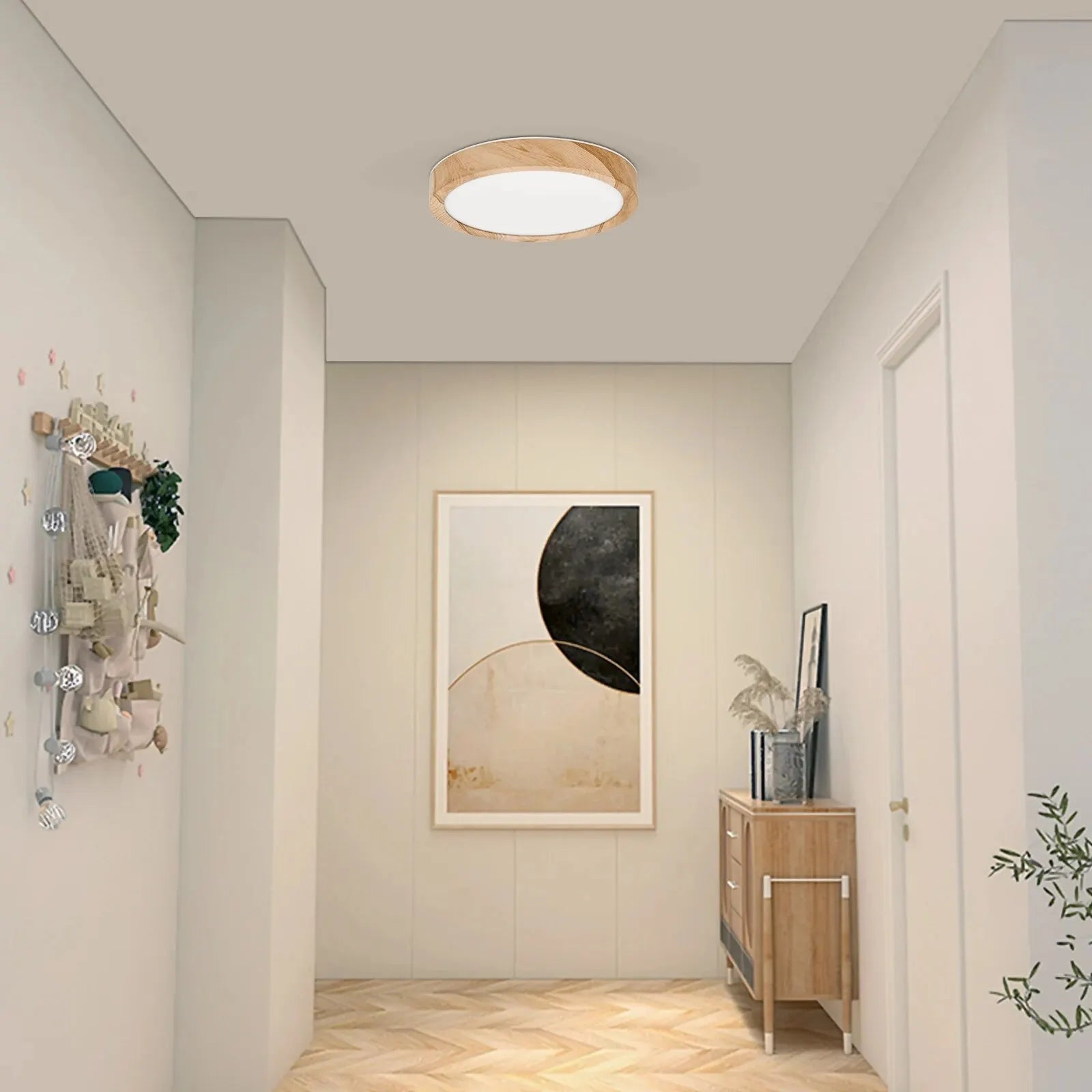 LED Ceiling Light Wood Grain & White 3 in 1 Lighting Colors Home Lighting Kitchen Bedroom Bathroom round Flush Ceiling Lamp