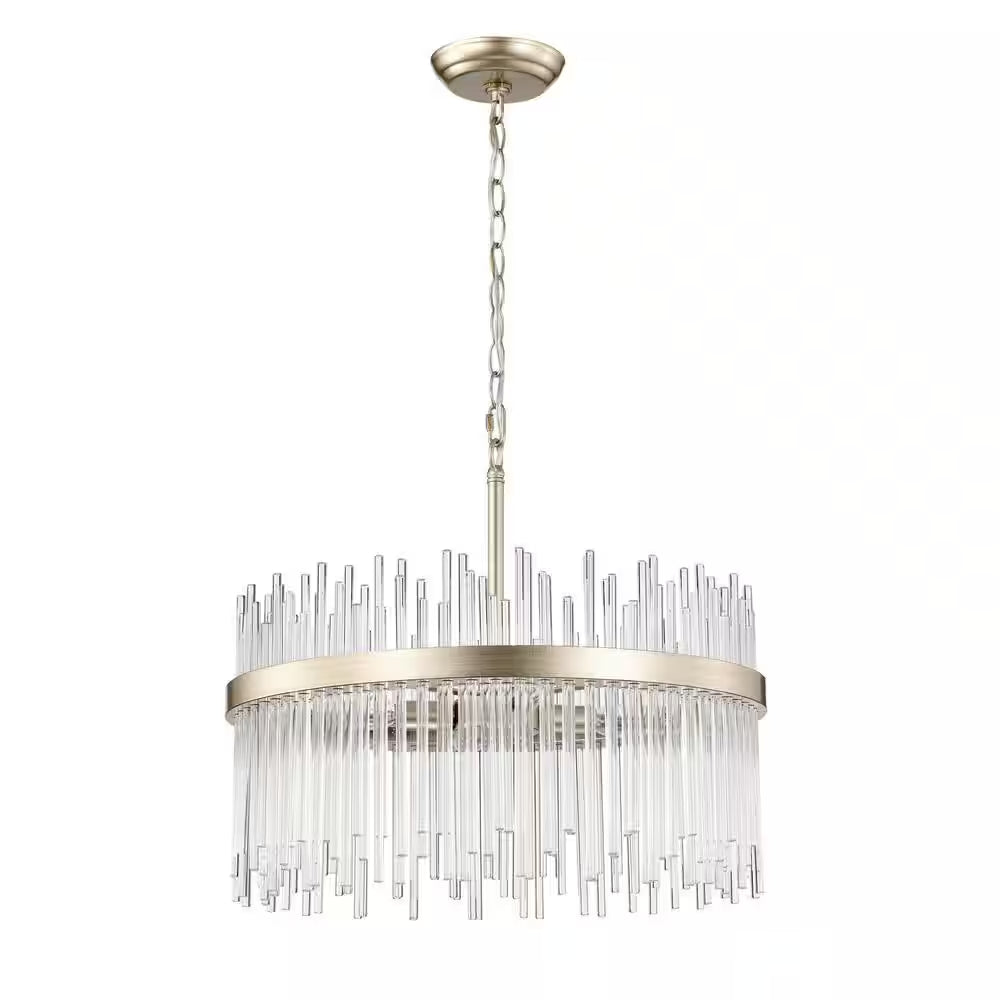 Hebe 19.7 In. Dia 5-Light Brushed Champagne Silver Clear Glass Bars Chandelier