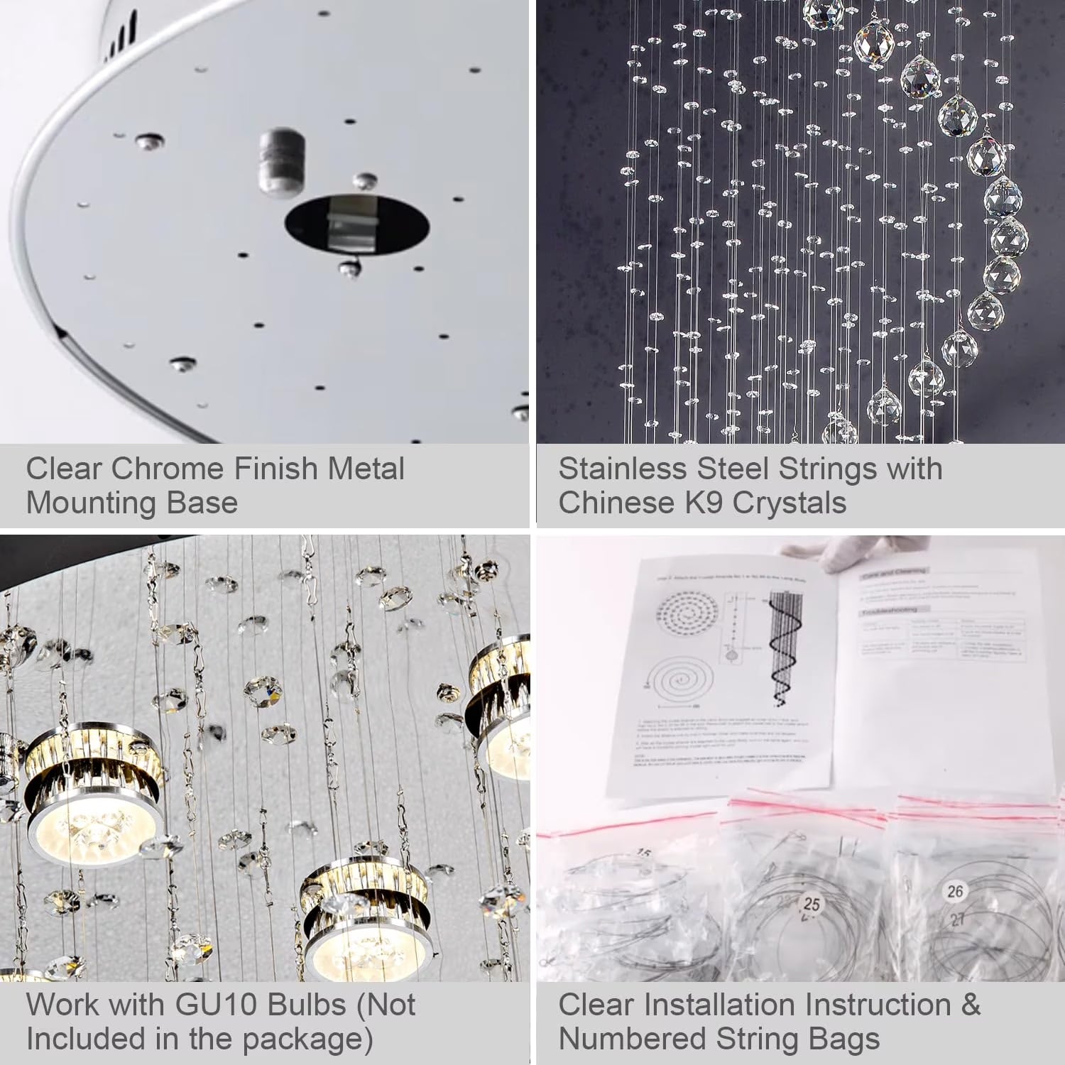 Modern Spiral Design Crystal High Ceiling Pendant Light Chandelier for Living Room Hotel Stairs Foyer Entryway H87"