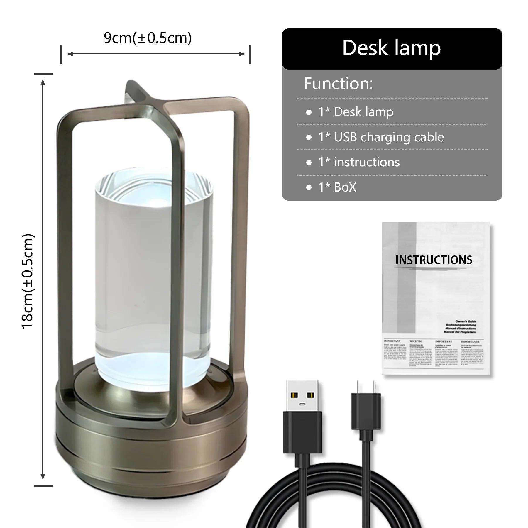 Classic Lamp Design LED Table Lamp USB C Rechargeable Night Light Dimming Desk Lamp Portable Reading Camping Light Bedside Lamps