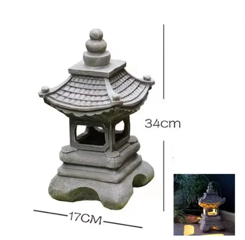 Solar Light Zen Stone Pagoda Decoration Ornaments Garden Garden Resin Small Palace Lantern Sculpture Furniture Outdoor Light