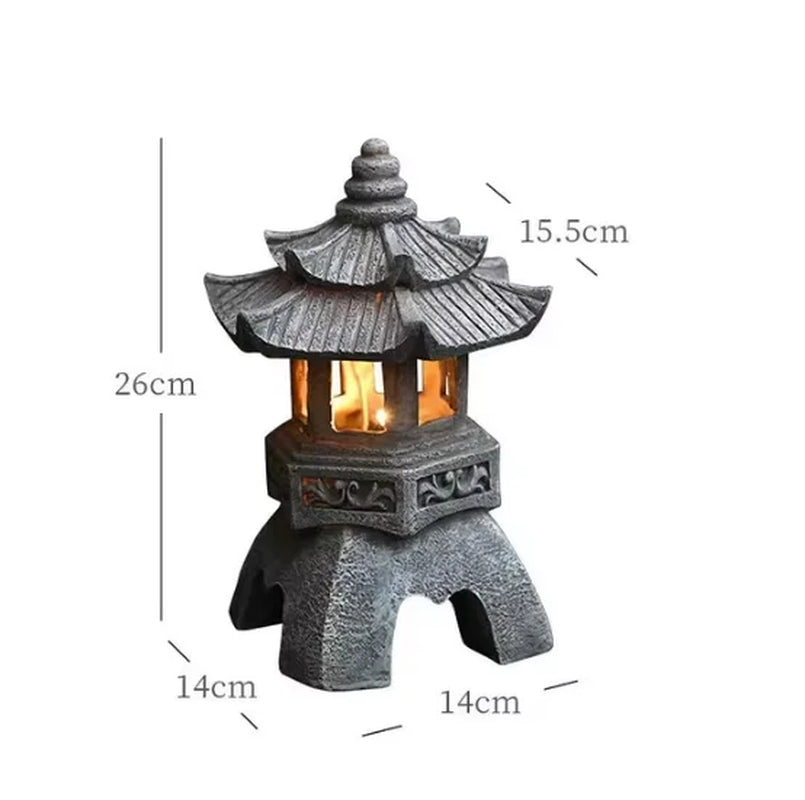 Solar Light Zen Stone Pagoda Decoration Ornaments Garden Garden Resin Small Palace Lantern Sculpture Furniture Outdoor Light
