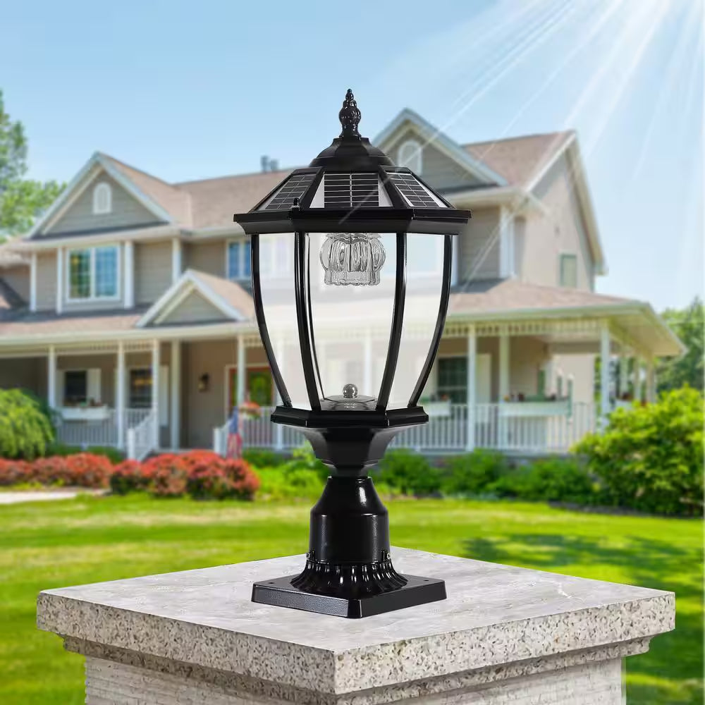 Outdoor Solar Black Lantern with Dimmable LED 6 X 6 Deck Post Light