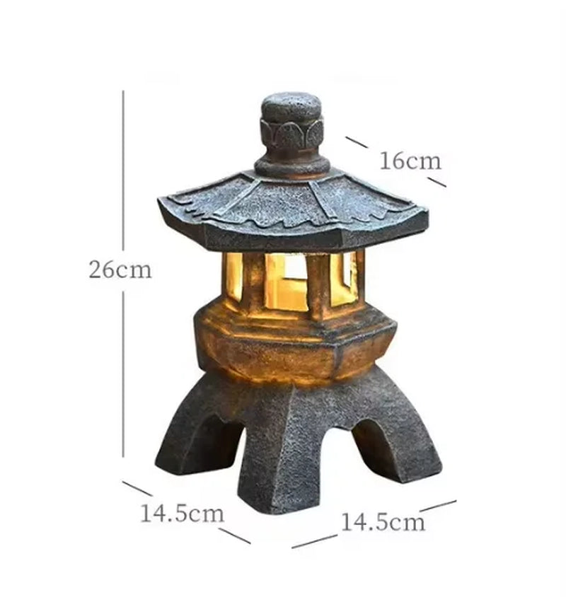 Solar Light Zen Stone Pagoda Decoration Ornaments Garden Garden Resin Small Palace Lantern Sculpture Furniture Outdoor Light