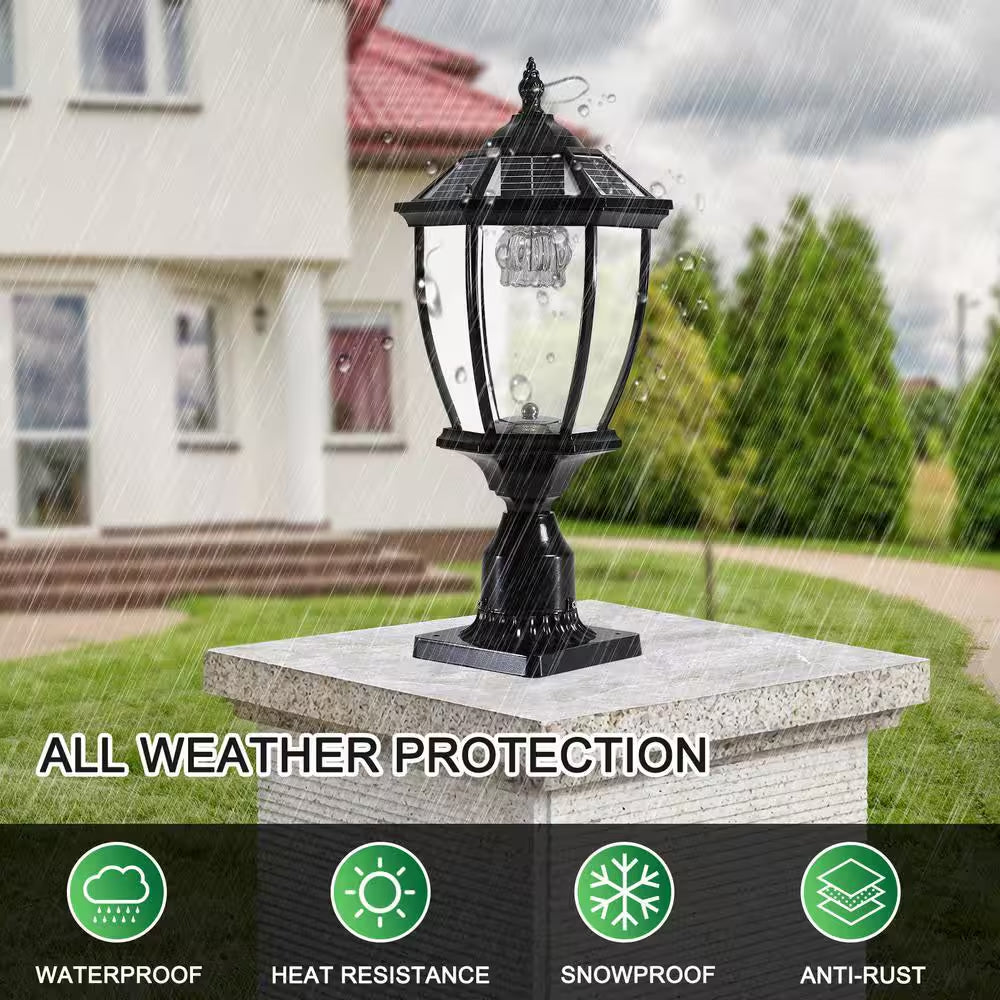 Outdoor Solar Black Lantern with Dimmable LED 6 X 6 Deck Post Light