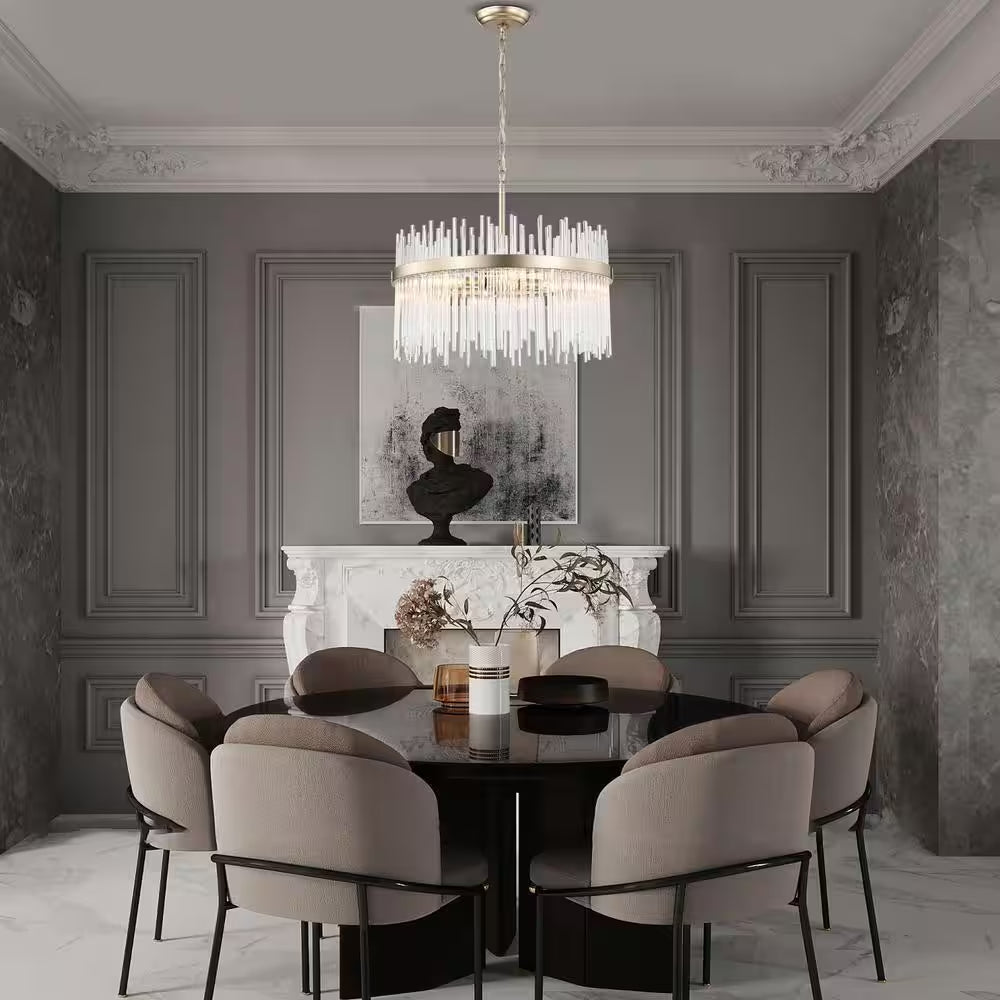 Hebe 19.7 In. Dia 5-Light Brushed Champagne Silver Clear Glass Bars Chandelier