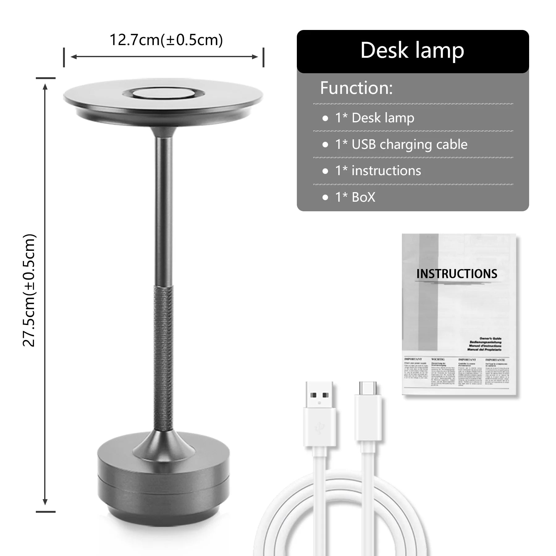 Classic Lamp Design LED Table Lamp USB C Rechargeable Night Light Dimming Desk Lamp Portable Reading Camping Light Bedside Lamps